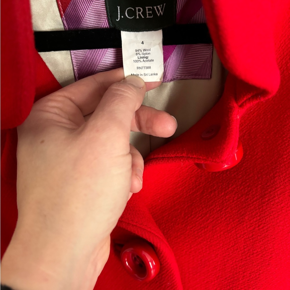 J. Crew red double cloth coat (size 4)